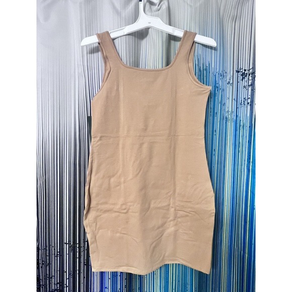 Wild Fable Camel Sleeveless Bodycon Mini Scoop Neck Dress Size L or Large - Picture 3 of 7